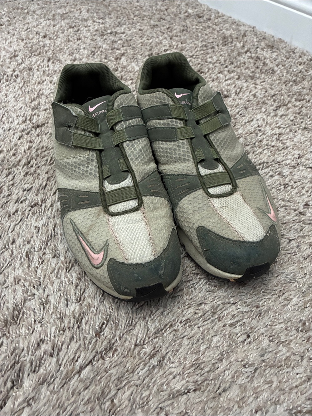 Nike Olive Green and Pink Sneakers